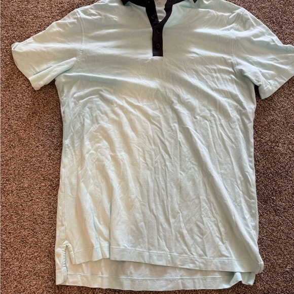 Lululemon Mens Polo Short Sleeve Shirt Teal Charcoal Collar No Size Approx M - Picture 3 of 5